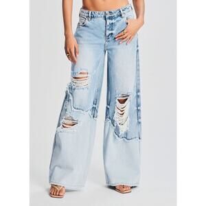 Ser.O.Ya NWT Coastline Torell Low Rise Wide Leg Patchwork Distressed Jean W29